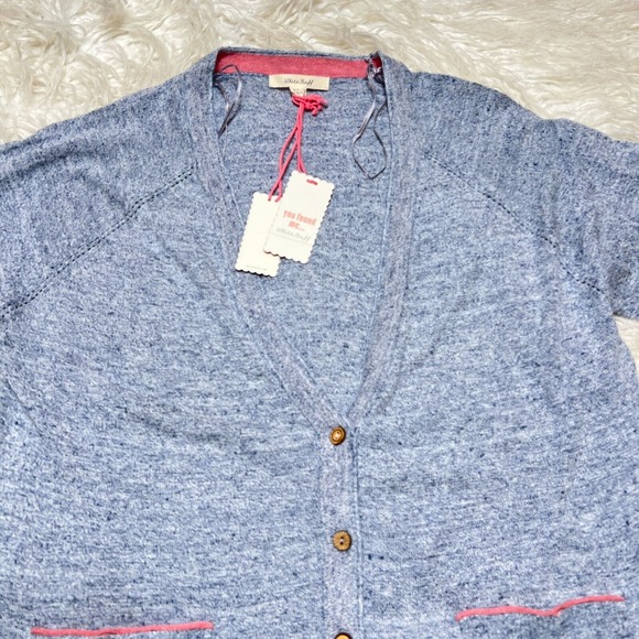 WHITE STUFF ANCHOR MARL WOMENS CARDIGAN INDIGO BLUE SWEATER LINEN - Picture 2 of 4